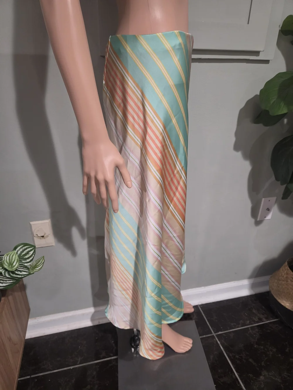 Zara Satin Striped Asymmetrical Midi Skirt Multicolor Size M